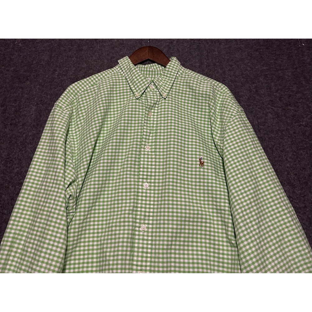 Ralph lauren button down shirt sleeve green size 2XB flesh pony gingham check